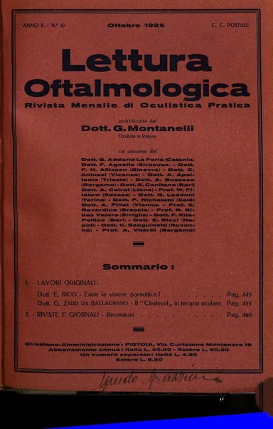 Lettura oftalmologica rivista mensile di oculistica pratica