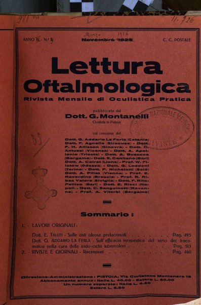 Lettura oftalmologica rivista mensile di oculistica pratica