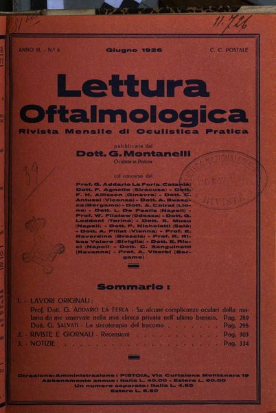 Lettura oftalmologica rivista mensile di oculistica pratica