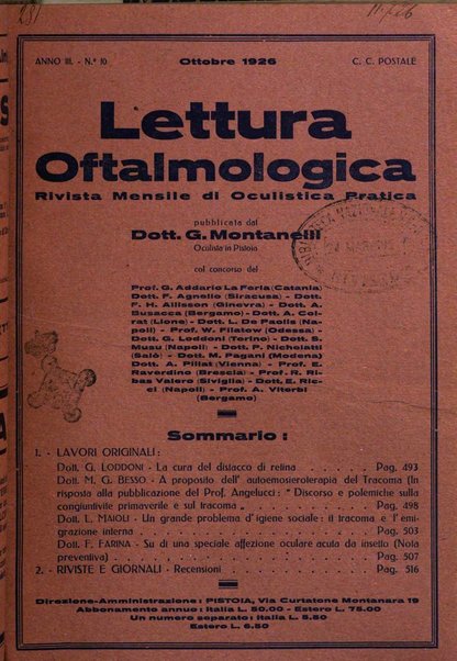 Lettura oftalmologica rivista mensile di oculistica pratica