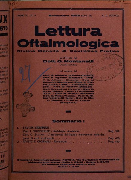 Lettura oftalmologica rivista mensile di oculistica pratica