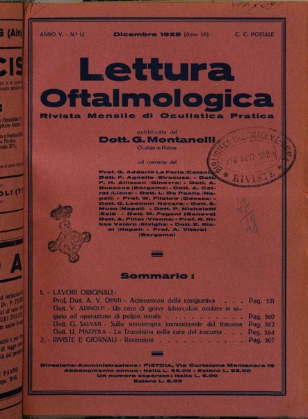 Lettura oftalmologica rivista mensile di oculistica pratica