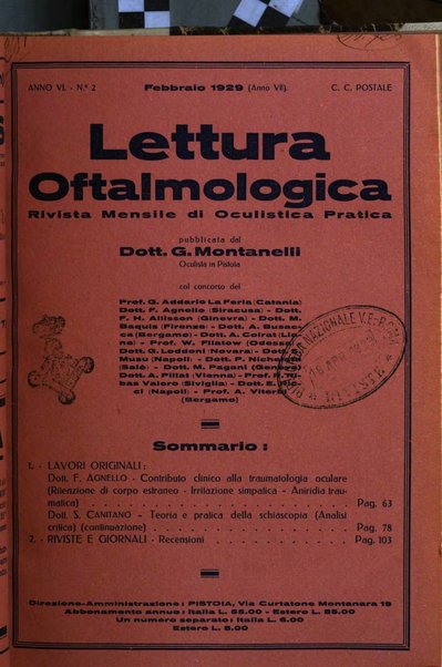 Lettura oftalmologica rivista mensile di oculistica pratica