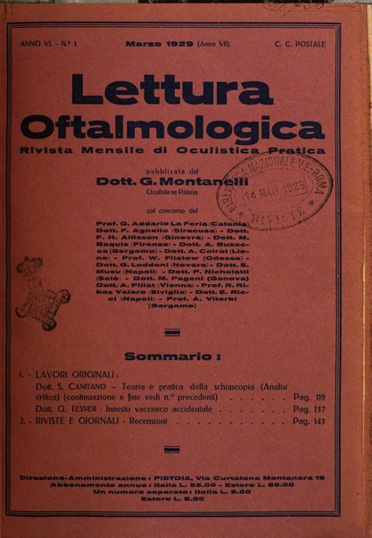 Lettura oftalmologica rivista mensile di oculistica pratica