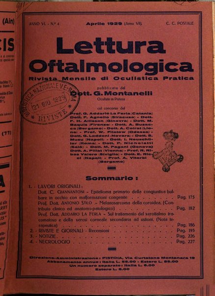 Lettura oftalmologica rivista mensile di oculistica pratica