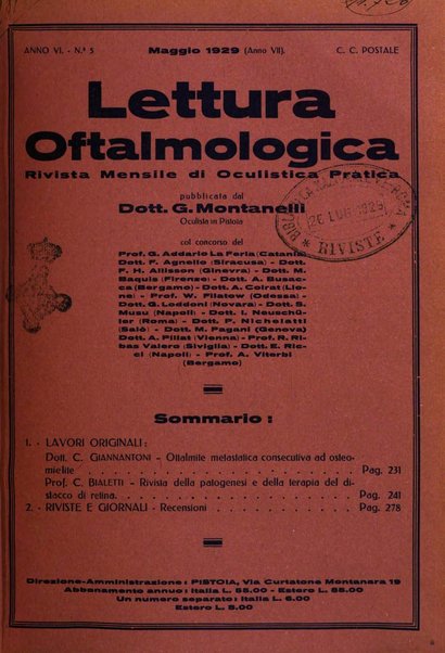 Lettura oftalmologica rivista mensile di oculistica pratica