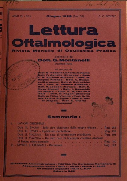 Lettura oftalmologica rivista mensile di oculistica pratica