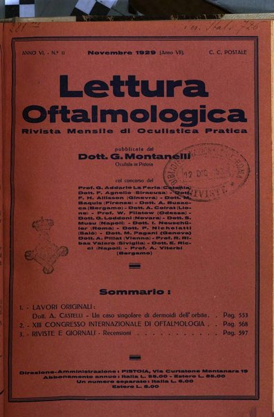 Lettura oftalmologica rivista mensile di oculistica pratica