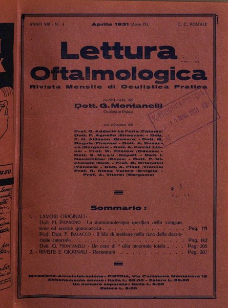 Lettura oftalmologica rivista mensile di oculistica pratica