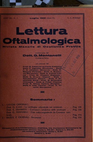 Lettura oftalmologica rivista mensile di oculistica pratica