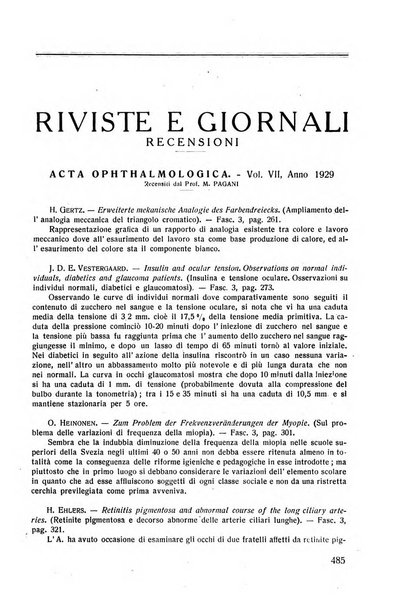 Lettura oftalmologica rivista mensile di oculistica pratica