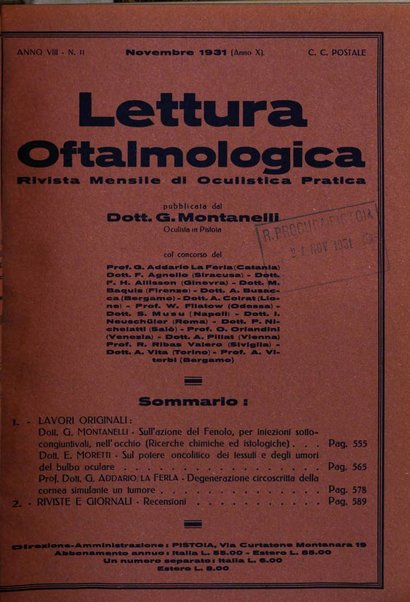 Lettura oftalmologica rivista mensile di oculistica pratica