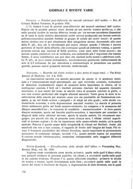 Lettura oftalmologica rivista mensile di oculistica pratica