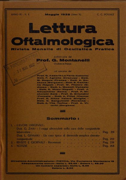 Lettura oftalmologica rivista mensile di oculistica pratica