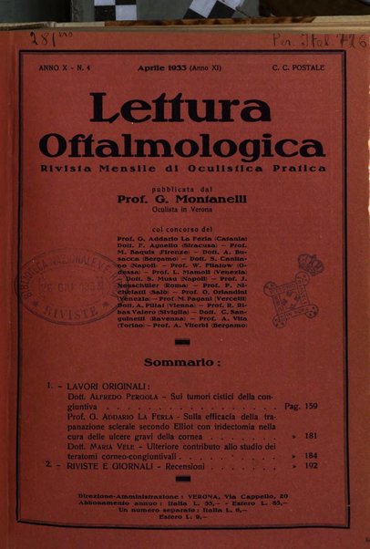 Lettura oftalmologica rivista mensile di oculistica pratica