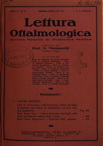 Lettura oftalmologica rivista mensile di oculistica pratica