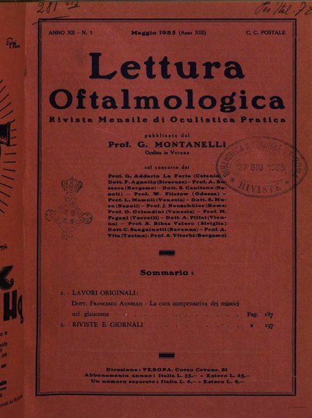 Lettura oftalmologica rivista mensile di oculistica pratica