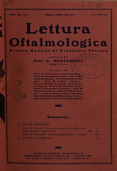 Lettura oftalmologica rivista mensile di oculistica pratica