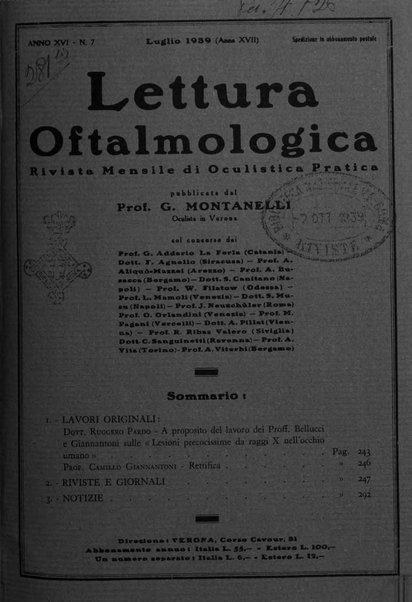 Lettura oftalmologica rivista mensile di oculistica pratica