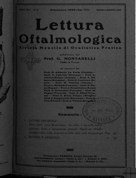 Lettura oftalmologica rivista mensile di oculistica pratica