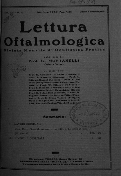 Lettura oftalmologica rivista mensile di oculistica pratica