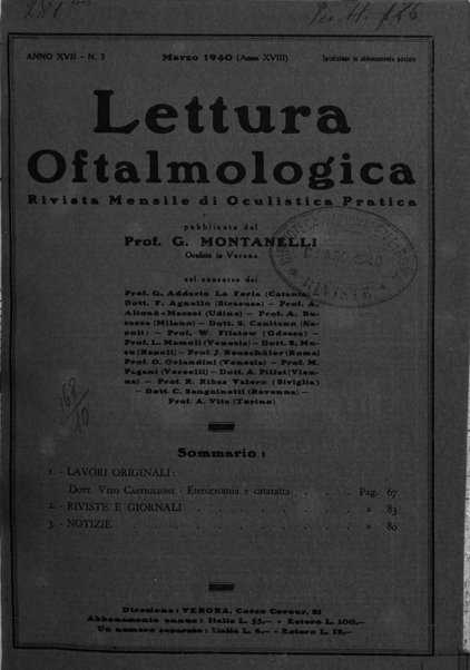 Lettura oftalmologica rivista mensile di oculistica pratica