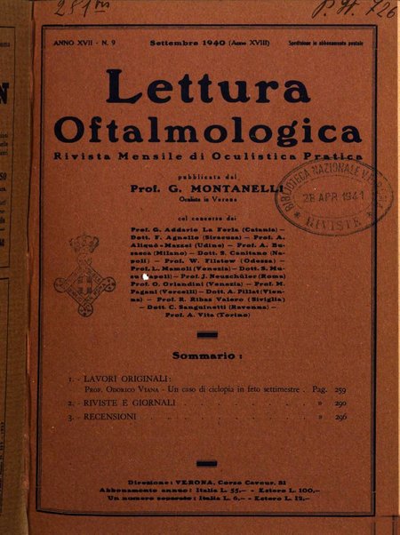 Lettura oftalmologica rivista mensile di oculistica pratica