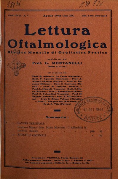 Lettura oftalmologica rivista mensile di oculistica pratica