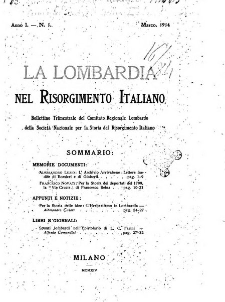 La Lombardia nel Risorgimento italiano bollettino trimestrale del Comitato regionale lombardo della Società nazionale per la storia del Risorgimento italiano