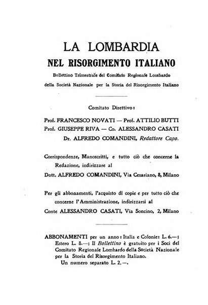 La Lombardia nel Risorgimento italiano bollettino trimestrale del Comitato regionale lombardo della Società nazionale per la storia del Risorgimento italiano