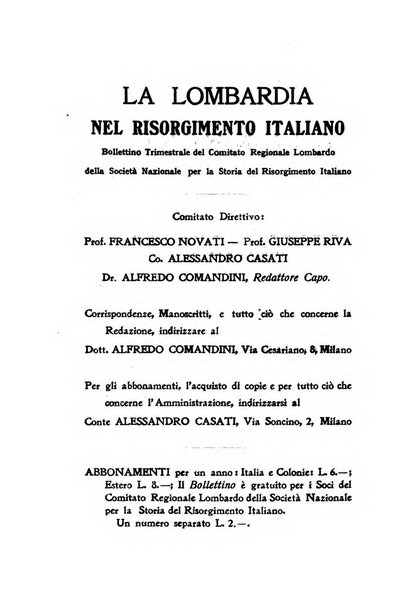 La Lombardia nel Risorgimento italiano bollettino trimestrale del Comitato regionale lombardo della Società nazionale per la storia del Risorgimento italiano