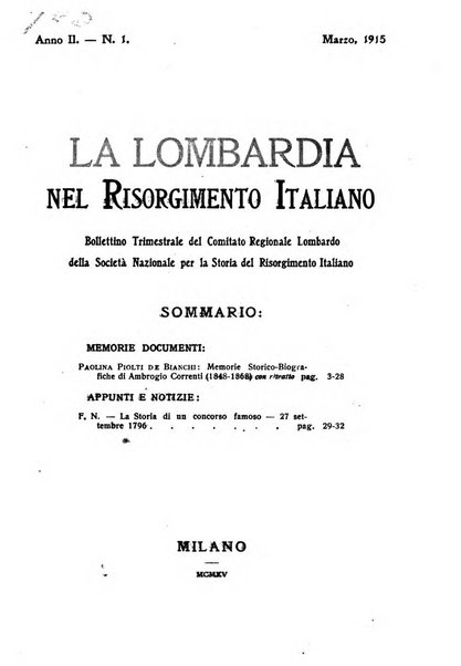 La Lombardia nel Risorgimento italiano bollettino trimestrale del Comitato regionale lombardo della Società nazionale per la storia del Risorgimento italiano