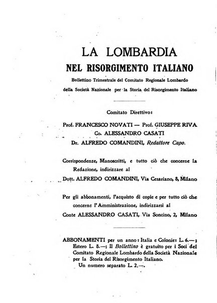 La Lombardia nel Risorgimento italiano bollettino trimestrale del Comitato regionale lombardo della Società nazionale per la storia del Risorgimento italiano