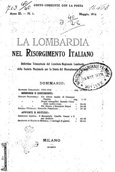 La Lombardia nel Risorgimento italiano bollettino trimestrale del Comitato regionale lombardo della Società nazionale per la storia del Risorgimento italiano