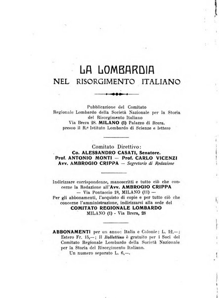 La Lombardia nel Risorgimento italiano bollettino trimestrale del Comitato regionale lombardo della Società nazionale per la storia del Risorgimento italiano