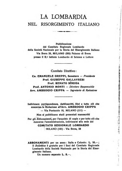 La Lombardia nel Risorgimento italiano bollettino trimestrale del Comitato regionale lombardo della Società nazionale per la storia del Risorgimento italiano