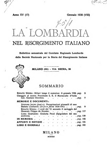 La Lombardia nel Risorgimento italiano bollettino trimestrale del Comitato regionale lombardo della Società nazionale per la storia del Risorgimento italiano