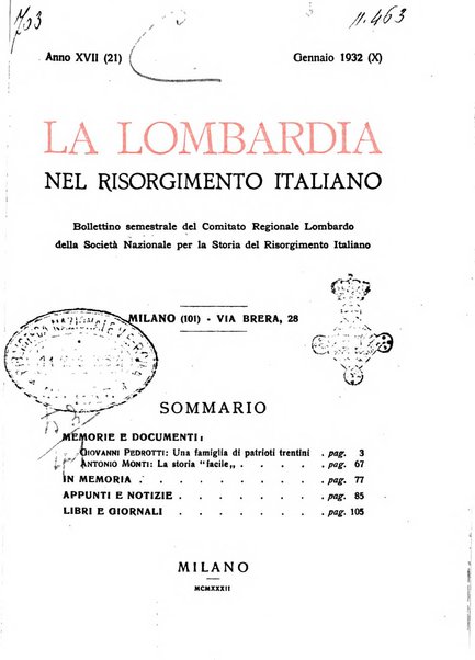 La Lombardia nel Risorgimento italiano bollettino trimestrale del Comitato regionale lombardo della Società nazionale per la storia del Risorgimento italiano