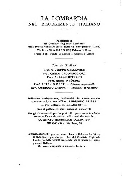 La Lombardia nel Risorgimento italiano bollettino trimestrale del Comitato regionale lombardo della Società nazionale per la storia del Risorgimento italiano