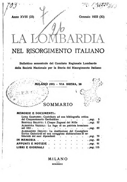 La Lombardia nel Risorgimento italiano bollettino trimestrale del Comitato regionale lombardo della Società nazionale per la storia del Risorgimento italiano