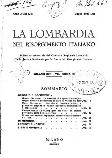 La Lombardia nel Risorgimento italiano bollettino trimestrale del Comitato regionale lombardo della Società nazionale per la storia del Risorgimento italiano