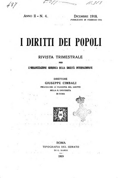 I diritti dei popoli rivista trimestrale per l'organizzazione giuridica della società internazionale