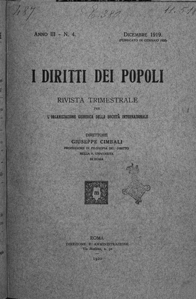 I diritti dei popoli rivista trimestrale per l'organizzazione giuridica della società internazionale