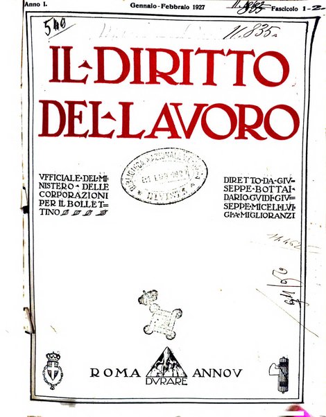 Il diritto del lavoro ufficiale del Ministero delle corporazioni per il bollettino