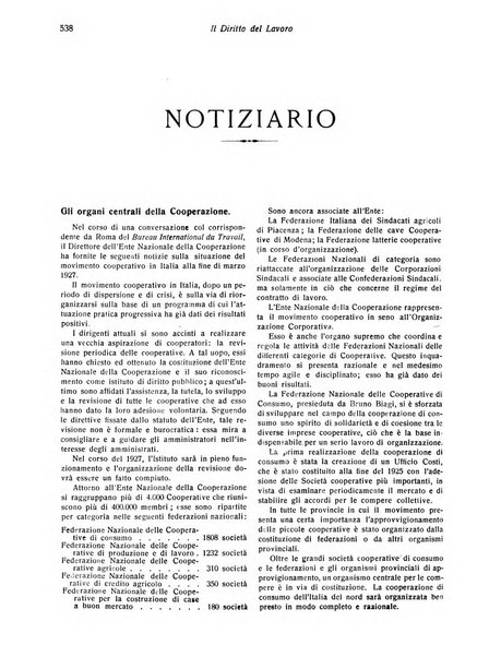 Il diritto del lavoro ufficiale del Ministero delle corporazioni per il bollettino