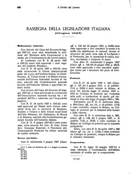 Il diritto del lavoro ufficiale del Ministero delle corporazioni per il bollettino