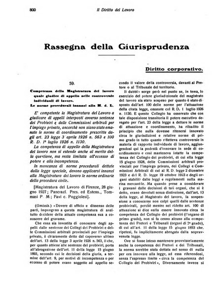 Il diritto del lavoro ufficiale del Ministero delle corporazioni per il bollettino