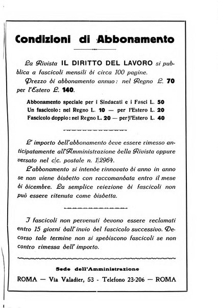 Il diritto del lavoro ufficiale del Ministero delle corporazioni per il bollettino