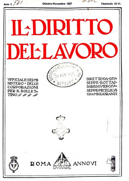 Il diritto del lavoro ufficiale del Ministero delle corporazioni per il bollettino