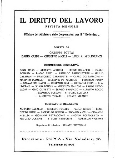 Il diritto del lavoro ufficiale del Ministero delle corporazioni per il bollettino